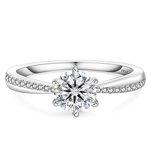 KRKC&CO Verlobungsring Damen Moissanite Ringe, 1 Karat Diamant Solitärring, VVS1 D Farbe, 925 Silber Weißgold Trauring Eheringe, Verlobung Verlöbnis Hochzeit Jubiläum Geschenk für Frauen, 56 (17,8) von KRKC & CO keep real keep champion