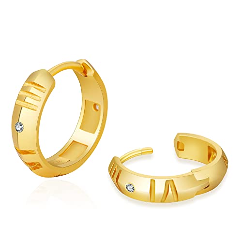 KRKC&CO S925 Silber Creolen Ohrringe für Damen, Hypoallergene Antiallergisch Kreolen Huggie Hoop Ohrringe mit Römischen Zahlen Golden 15mm, Geburtstag Geschenke für Frauen Mädchen von KRKC & CO keep real keep champion