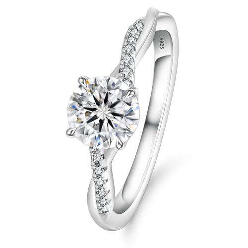 KRKC&CO Solitär Verlobungsringe Moissanite Damen, 1 ct Solitärring Eheringe, VVS1 D Farbe, 925 Silber Weißgold, Verlöbnis Hochzeitstag Jubiläum Geburtstag Geschenk für Frauen, 56 (17.8) von KRKC & CO keep real keep champion