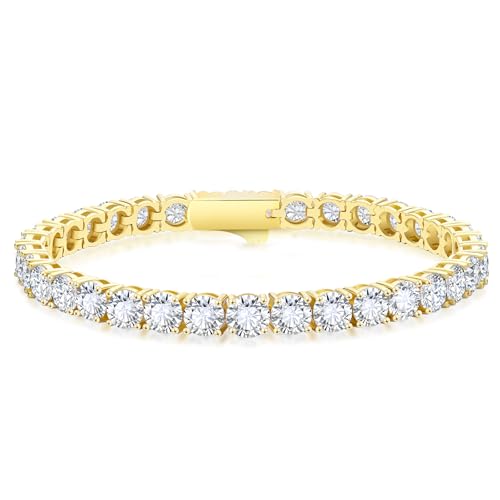 KRKC&CO Tennisarmband für Damen, 5mm Tennis Armband 14K Gold beschichtet, Zirkonia Kristall Armband Iced Out, Geburtstag Geschenk für Frauen Mädchen [Größe 17,8cm] von KRKC & CO keep real keep champion