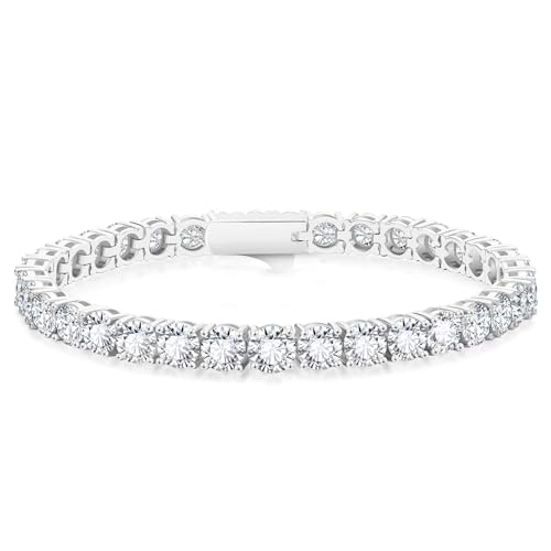 KRKC&CO Tennisarmband für Damen, 5mm Tennis Armband Weißgold beschichtet, Zirkonia Kristall Armband Iced Out, Geburtstag Geschenk für Frauen Mädchen [Größe 19cm] von KRKC & CO keep real keep champion