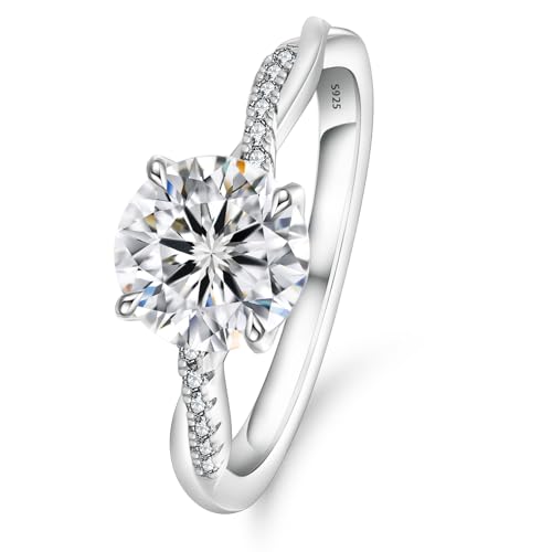 KRKC&CO Verlobungsring Damen Moissanite Solitärring, 2 Karat Moissanit Diamant Ring, VVS1 D Farbe, 925 Silber Weißgold, Verlöbnis Hochzeitstag Jubiläum Geburtstag Geschenk für Frauen, 56 (17.8) von KRKC & CO keep real keep champion