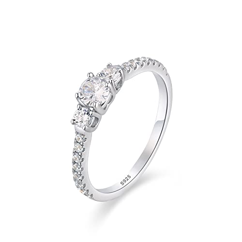 KRKC&CO Verlobungsringe Damen Frauen S925 Silber, Solitärring mit Zirkonia, Weißgold beschichtet Stapelringe Trauring, Verlobung Hochzeit Verlöbnis Jahrestag Geschenke, Größe 57 von KRKC & CO keep real keep champion