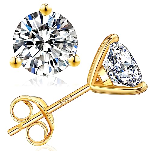 KRKC 2 Karat Diamant Ohrringe Alternative, 925 Silber Ohrstecker Moissanite in 14K Gold, 6,5mm Ohrringe Stecker, Als Geschenke für Damen und Herren von KRKC