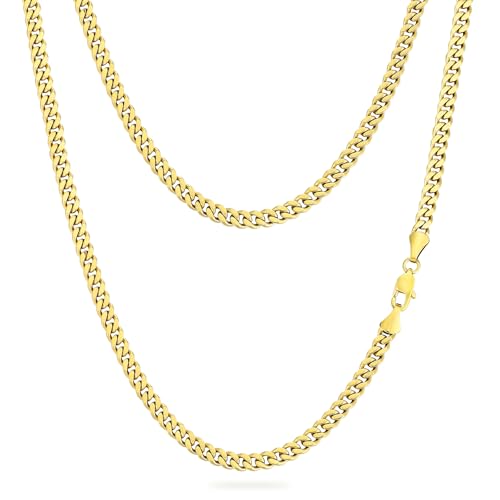 KRKC Herren Halskette, 14K Gold Vergoldet Edelstahl Cuban Link Chain Panzerkette 5mm, Nickel-frei Dünne Kette Gliederkette für Männer Länge 50,8cm von KRKC