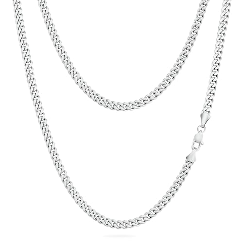 KRKC Herren Halskette, Silber Edelstahl Cuban Link Chain Panzerkette 5mm, Nickel-frei Dünne Kette Gliederkette für Männer Länge 50,8cm von KRKC
