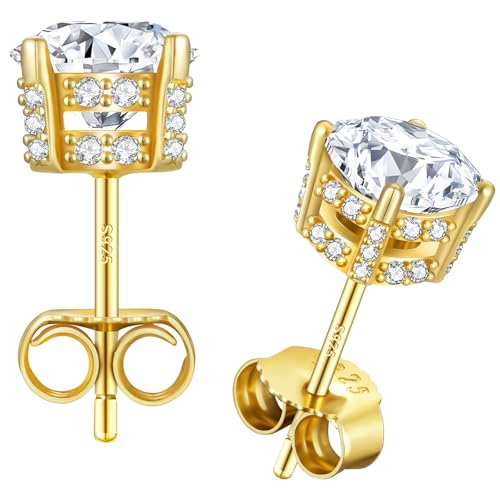 KRKC Moissanit Ohrringe, Moissanite Ohrstecker für Damen, 14K Gold Vergoldetes 925 Sterling Silber, Königskronen Design, 2 Karat D-Farbe VVS1 Hypoallergen, Geschenk für Frau Mutter Freundin Sie von KRKC