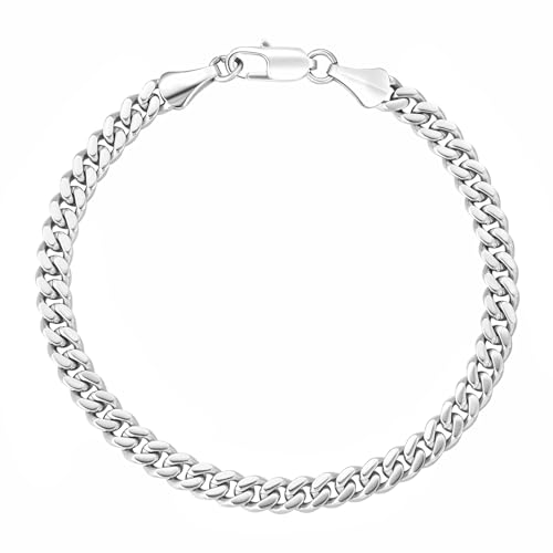 KRKC Herren Armband, Silber Farbe 5mm Edelstahl Panzerkette Cuban Armband, Nickel-frei Rostfrei Armbänder für Männer Länge 17,8cm von KRKC