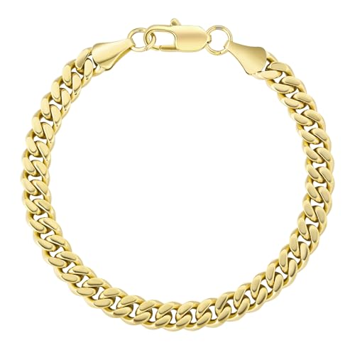 KRKC Herren Armband, 14K Gold Vergoldet 7mm Edelstahl Panzerkette Cuban Armband, Nickel-frei Rostfrei Armbänder für Männer Länge 17,8cm von KRKC