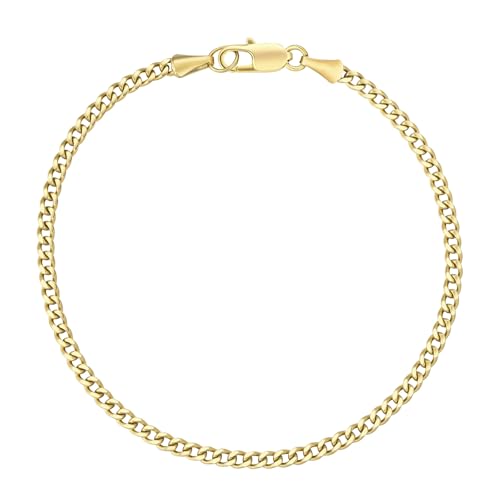 KRKC Herren Armband, 14K Gold Vergoldet 3mm Edelstahl Panzerkette Cuban Armband, Nickel-frei Rostfrei Armbänder für Männer Länge 20,3cm von KRKC