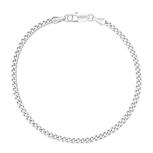 KRKC Herren Armband, Silber Farbe 3mm Edelstahl Panzerkette Cuban Armband, Nickel-frei Rostfrei Armbänder für Männer Länge 20,3cm von KRKC