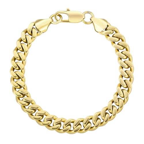 KRKC Herren Armband, 14K Gold Vergoldet 9mm Edelstahl Panzerkette Cuban Armband, Nickel-frei Rostfrei Armbänder für Männer Länge 20,3cm von KRKC