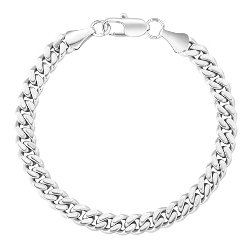 KRKC Herren Armband, Silber Farbe 7mm Edelstahl Panzerkette Cuban Armband, Nickel-frei Rostfrei Armbänder für Männer Länge 21,6cm von KRKC