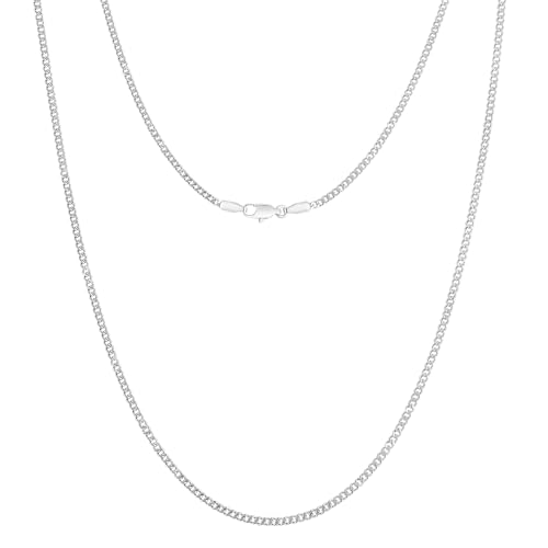 KRKC Herren Halskette, 2mm Silber Farbe Edelstahl Panzerkette Cuban Chain, Nickel-frei Dünne Silberkette für Männer Länge 45-66cm(45.7, 2mm-Edelstahl) von KRKC