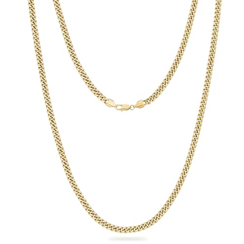 KRKC Herren Halskette, 3mm 14K Gold Vergoldet Edelstahl Panzerkette Cuban Chain, Nickel-frei Dünne Goldkette für Männer Länge 45-66cm(61, 3mm-14K Gold Vergoldet) von KRKC