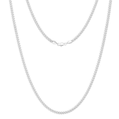 KRKC Herren Halskette, 4mm Silber Farbe Edelstahl Panzerkette Cuban Chain, Nickel-frei Dünne Silberkette für Männer Länge 45-66cm(61, 4mm-Edelstahl) von KRKC