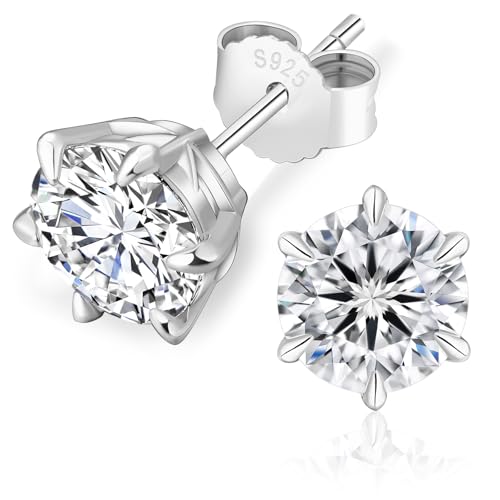 KRKC Moissanite Ohrringe für Damen, S925 Silber Diamant Ohrstecker 6-Krappen, Weißgold vergoldet VVS1 D Farbe, 1 Karat Nickelfrei Rund Ohrschmuck von KRKC
