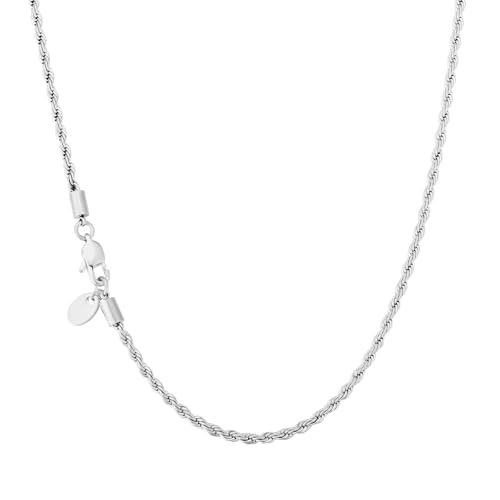 KRKC Herren Halskette, Kordelkette Silber Farbe Edelstahl 3mm Rope Chain, Nickelfrei Kette für Männer Herren Länge 50,8cm von KRKC
