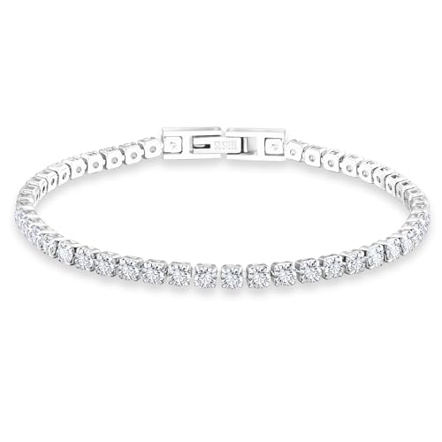 KRKC Damen Armband, 3mm Edelstahl Tennis Armband 5A Zirkonia, Nickel-frei Rostfrei Armkette Schmuck Geschenk für Frauen Geburtstag Muttertag Länge 16,5cm von KRKC