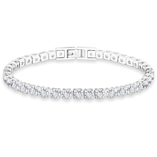 KRKC Damen Armband, 4mm Edelstahl Tennis Armband 5A Zirkonia, Nickel-frei Rostfrei Armkette Schmuck Geschenk für Frauen Geburtstag Muttertag Länge 16,5cm von KRKC