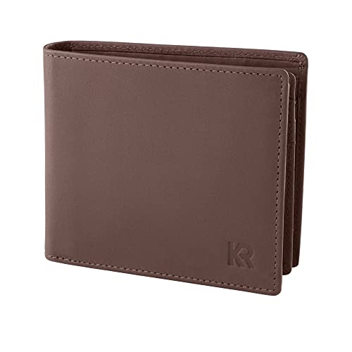 KRONIFY Leder Geldbörse Herren I Echtleder Geldbeutel I RFID Schutz I Querformat I Portmonee Herren mit Münzfach I 13 Kartenfächer I Portemonnaie Herren I eleganter Box I Nature Dunkelbraun von KRONIFY