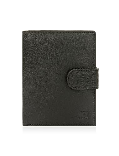 KRONIFY Geldbörse Leder mit RFID Schutz, Echtleder Portmonee Herren Slim, 12 Fächer, Brieftasche mit Münzfach, Geldbeutel Männer (Nappa Schwarz) von KRONIFY