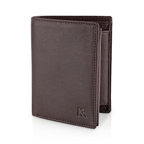 KRONIFY Helios Herren Geldbörse aus Leder mit RFID Schutz I Geldbeutel im Hochformat I Portmonnaie mit Münzfach I Portmonee mit Platz für 13 Karten I (9,5x12,5x2cm) I Braun von KRONIFY