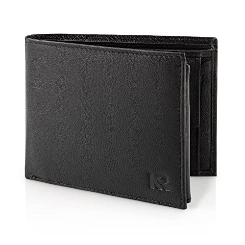 KRONIFY Leder Geldbörse Herren I Echtleder Portmonee Herren I RFID Schutz I Querformat I Herren Geldbörse mit Münzfach I 13 Kartenfächer I Geldbeutel Herren I Nappa Schwarz von KRONIFY