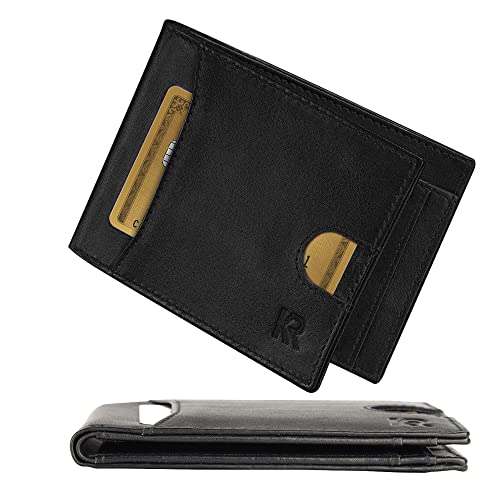 KRONIFY Leder Geldbörse Herren Echtleder Geldbeute, Slim Wallet mit Münzfach RFID Schutz, Portemonnaie fur Karten & Munzen, 9 Kartenfächer für Männer Brieftasche Wallet Portmonee（Kein Clip,Schwarz） von KRONIFY