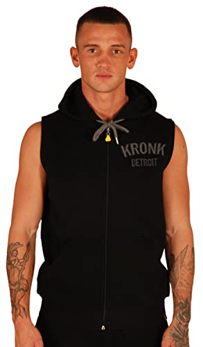 Kronk Ärmelloser Kapuzenpullover mit Detroit-Applikation, Reißverschluss durch normale Passform Gr. XL, Schwarz von KRONK