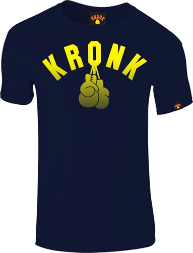 Kronk Outline Gloves Herren Slim Fit T-Shirt, Verblasste Handschuhe, Marineblau und Gelb, M von KRONK