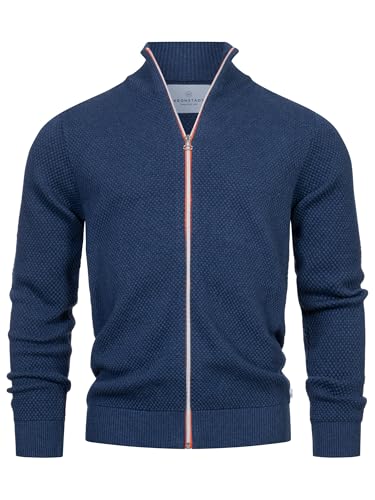 Herren KSErik Zip Strickjacke mit Stehkragen | Fein-Strick Cardigan mit Kragen und Reißverschluß Federal Blue Mix, L von KRONSTADT