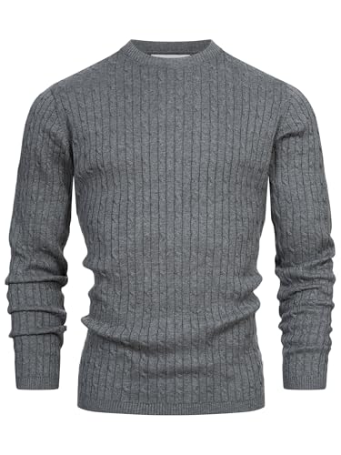 KRONSTADT Herren KSCable Feinstrickpullover mit Rundhals-Ausschnitt | Strickpullover aus 100% Baumwolle Lt Grey Mix, L von KRONSTADT