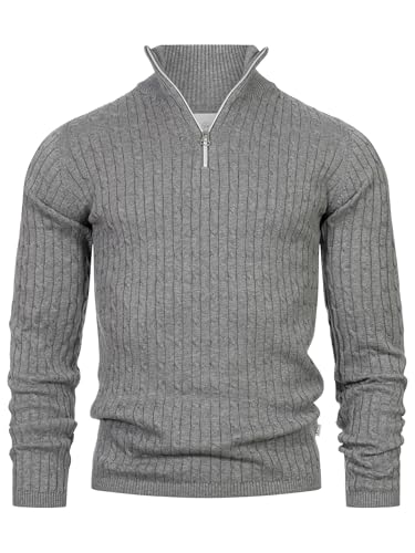 KRONSTADT Herren KSCable Half-Zip Pullover aus Baumwoll-Gemisch mit Stehkragen | Strickpullover für Männer Lt Grey Mix, M von KRONSTADT