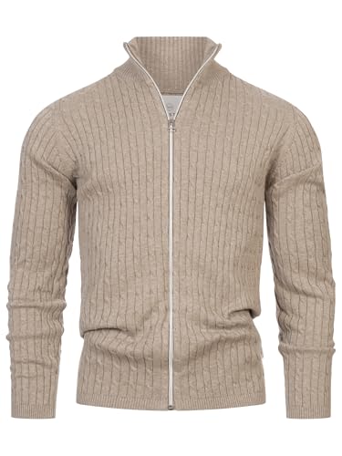 KRONSTADT Herren KSCable Zip Strickjacke mit Stehkragen und Reißverschluss | Fein-Strick Cardigan für Männer Beige Mix, XL von KRONSTADT