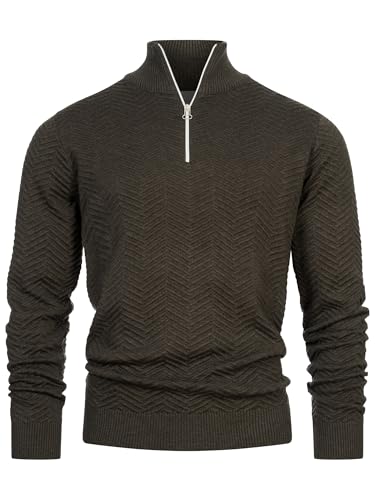 KRONSTADT Herren KSCarlo Half-Zip Feinstrickpullover mit Stehkragen und Reißverschluss | Strickpullover aus Baumwolle Army, L von KRONSTADT