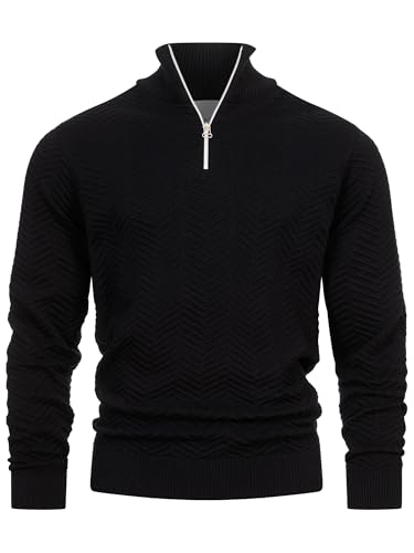 KRONSTADT Herren KSCarlo Half-Zip Feinstrickpullover mit Stehkragen und Reißverschluss | Strickpullover aus Baumwolle Black, XL von KRONSTADT
