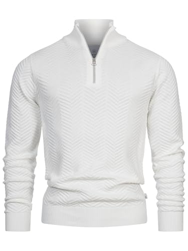 KRONSTADT Herren KSCarlo Half-Zip Feinstrickpullover mit Stehkragen und Reißverschluss | Strickpullover aus Baumwolle Snow White, M von KRONSTADT