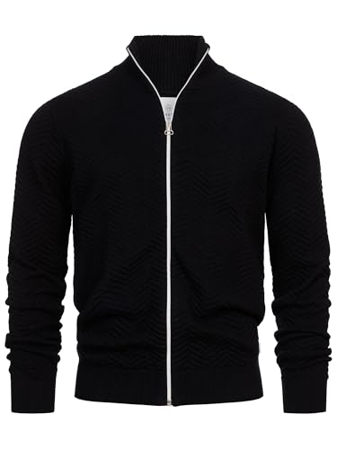 KRONSTADT Herren KSCarlo Zip Strickjacke mit Stehkragen und Reißverschluss | Fein-Strick Cardigan für Männer Black, S von KRONSTADT