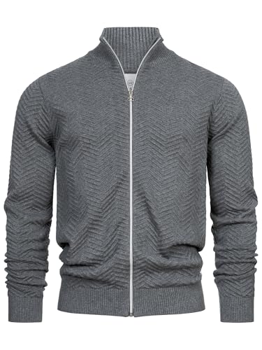 KRONSTADT Herren KSCarlo Zip Strickjacke mit Stehkragen und Reißverschluss | Fein-Strick Cardigan für Männer Lt Grey Mix, L von KRONSTADT