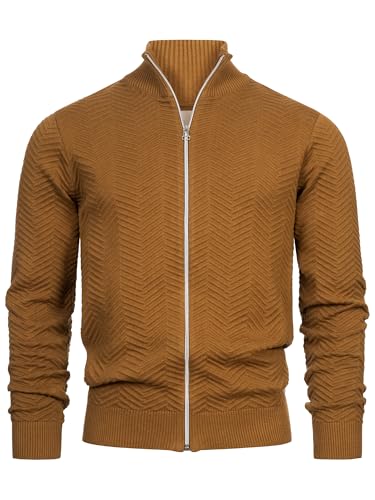KRONSTADT Herren KSCarlo Zip Strickjacke mit Stehkragen und Reißverschluss | Fein-Strick Cardigan für Männer Rubber, 3XL von KRONSTADT