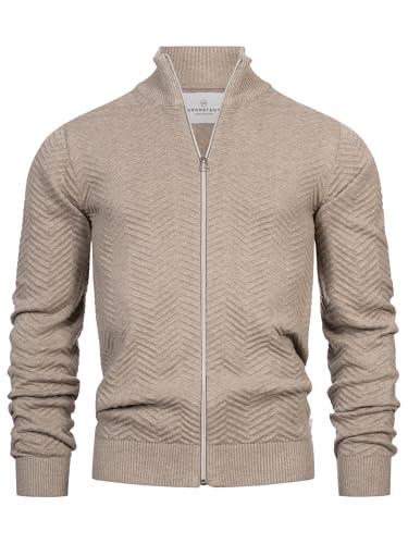 KRONSTADT Herren KSCarlo Zip Strickjacke mit Stehkragen und Reißverschluss | Fein-Strick Cardigan für Männer Sand Mix, L von KRONSTADT