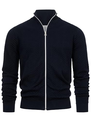 Herren KSCarlo Zip Strickjacke mit Stehkragen und Reißverschluss | Fein-Strick Cardigan für Männer Sky Captain, 3XL von KRONSTADT