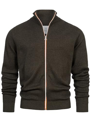 Herren KSErik Zip Strickjacke mit Stehkragen | Fein-Strick Cardigan mit Kragen und Reißverschluß Army Mix, L von KRONSTADT