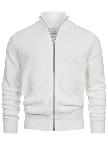Herren KSErik Zip Strickjacke mit Stehkragen | Fein-Strick Cardigan mit Kragen und Reißverschluß Snow White, M von KRONSTADT