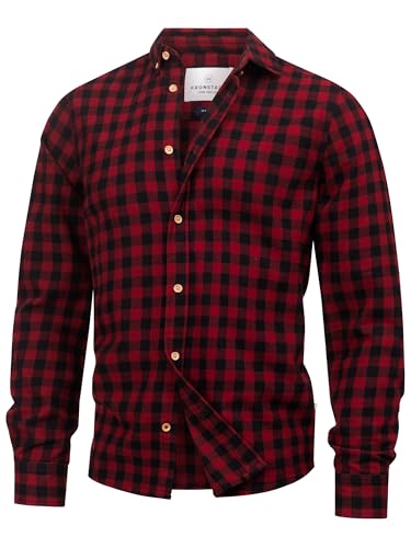 KRONSTADT Herren KSJohan Check Hemd kariert aus 100% Baumwolle mit Button-Down-Kragen | Herrenhemd Männerhemd Fiery Red, XL von KRONSTADT