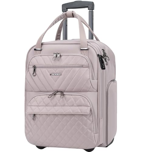 KROSER Handgepäck Koffer Trolley 40cm, Carry On Untersitzer Multifunktional 16-Zoll Leichter Über-Nacht-Koffer für Frauen, Rosa von KROSER