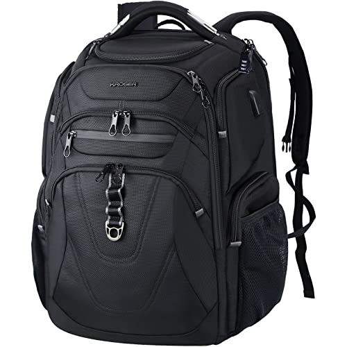 KROSER Laptop Rucksack Herren, 18.4 Zoll Arbeit Wasserdicht Backpack, Laptoptasche Reisen mit USB Ladeanschluss, Schulrucksack Teenager Jungen Anti Diebstahl Business Schwarz von KROSER