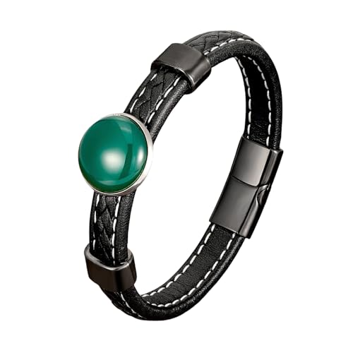 Armband Herren,Herrenarmbänder Aus Leder, Natürliches Jade-Perlenarmband, Klassisches Handgefertigtes Geflochtenes Manschettenarmband für Herren mit Rostfreiem Magnetverschluss, Geschenk für Mä Armband Herren,Herrenarmbänder Aus Leder, Natürliches Jade-Perlenarmband, Klassisches Handgefertigtes Geflochtenes Manschettenarmband für Herren mit Rostfreiem Magnetverschluss, Geschenk für Mä von KROVEDY