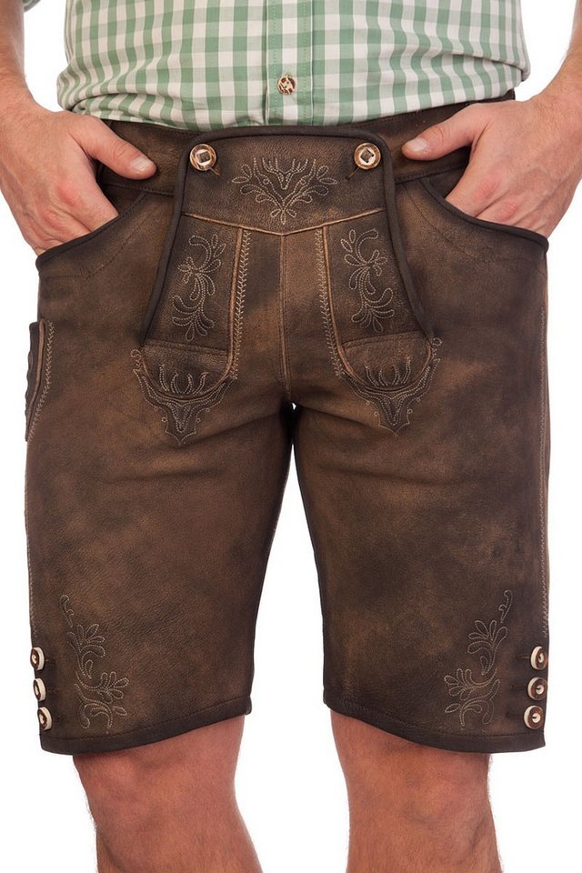 KRÜGER BUAM Trachtenlederhose Lederhose Herren kurz - ELIAS - braun von KRÜGER BUAM